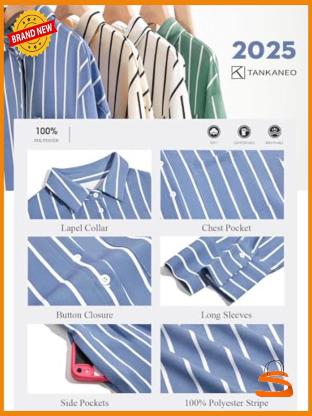 2 Piece Striped Long Sleeve Button Down Shirt Shorts Set - Picture 6 of 7